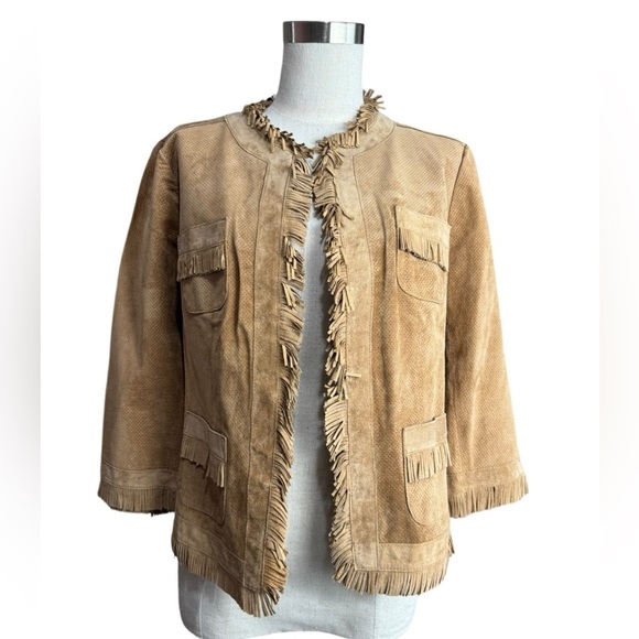 Chicos Lexi Fringe Suede Leather Jacket Saddle Tan NWT Size small - Picture 3 of 8
